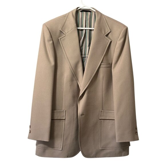 Johnny Carson Blazer Mens Measured Tan Sports Coat Jacket 2 Buttons Designer VTG